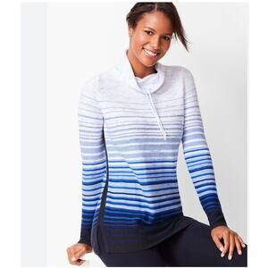 T by Talbots Drawstring Cowlneck Lightweight Sweatshirt Ombre Stripe Top Size L